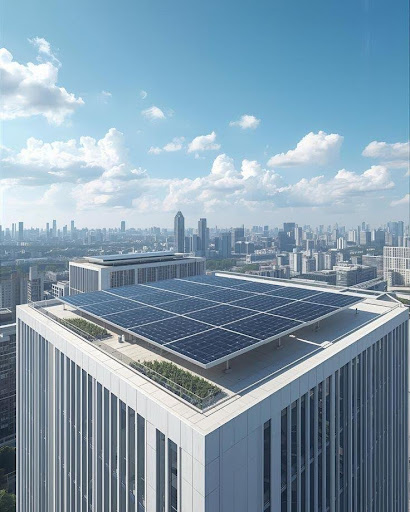 Geschäftsgebäude mit Perowskit-Solarmodulen