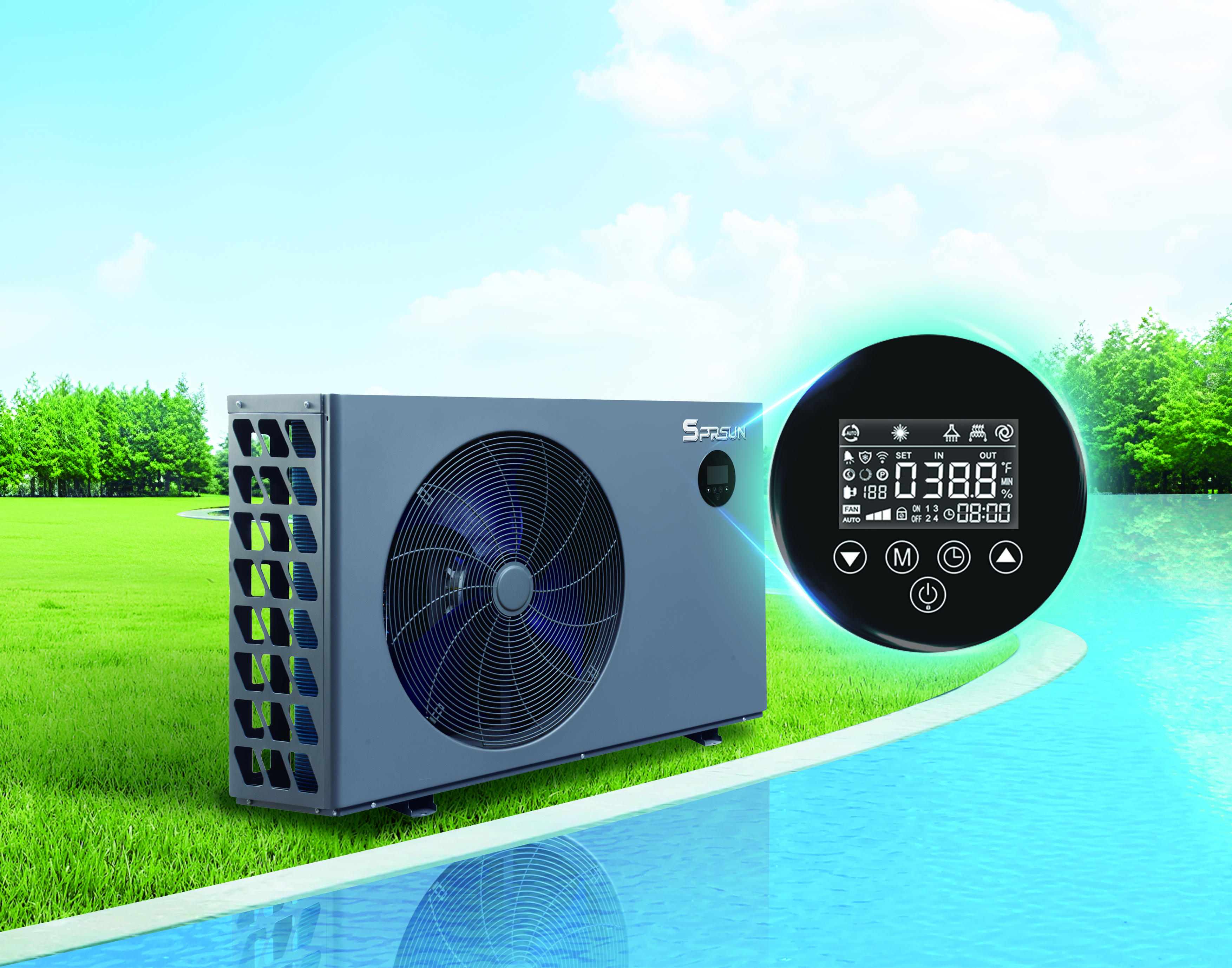 SPRSUN Schwimmbad W&auml;rmepumpe mit Touchscreen